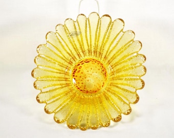 2000s Blenko Textured Yellow Sunflower Bowl With Sticker Attached