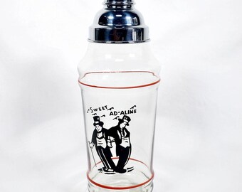 1932 Dunbar Sweet Ad-Aline Tall Glass Cocktail Shaker With Chrome Lid