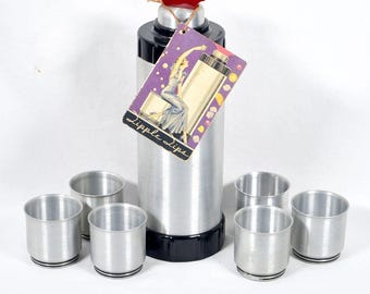 1930s West Bend Spun Aluminum Tipple Cocktail Shaker With Original Drink Recipe Book And 6 Cups
