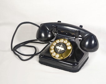 1954 Leich Model 62 Black Metal Phone With Brass Dial