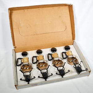 1950s Silex Individual Candlelight Service Four 2-Cup Carafes in Box