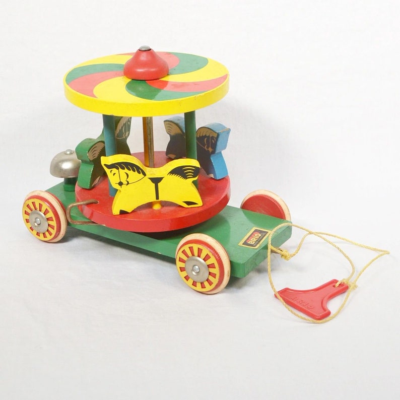 1974 Brio Wooden Carousel Wagon Pull Toy Etsy