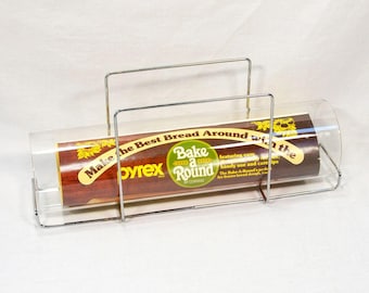 Pyrex Bake-a-Round, teglia per pane in vetro e supporto del 1977 con istruzioni