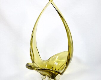 Anni '60, Chalet Artistic Glassworks, cristallo verde oliva, decorativo BB1 "Cestino"