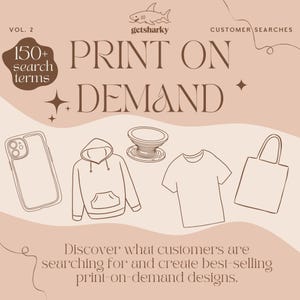 Könnte beinhalten: Illustration eines Handy-Etuis, eines Hoodies, eines PopSockets, eines T-Shirts und einer Tragetasche. Der Text "150+ Suchbegriffe" und "DRUCK AUF ANFRAGE" ist auf dem Bild zu sehen.