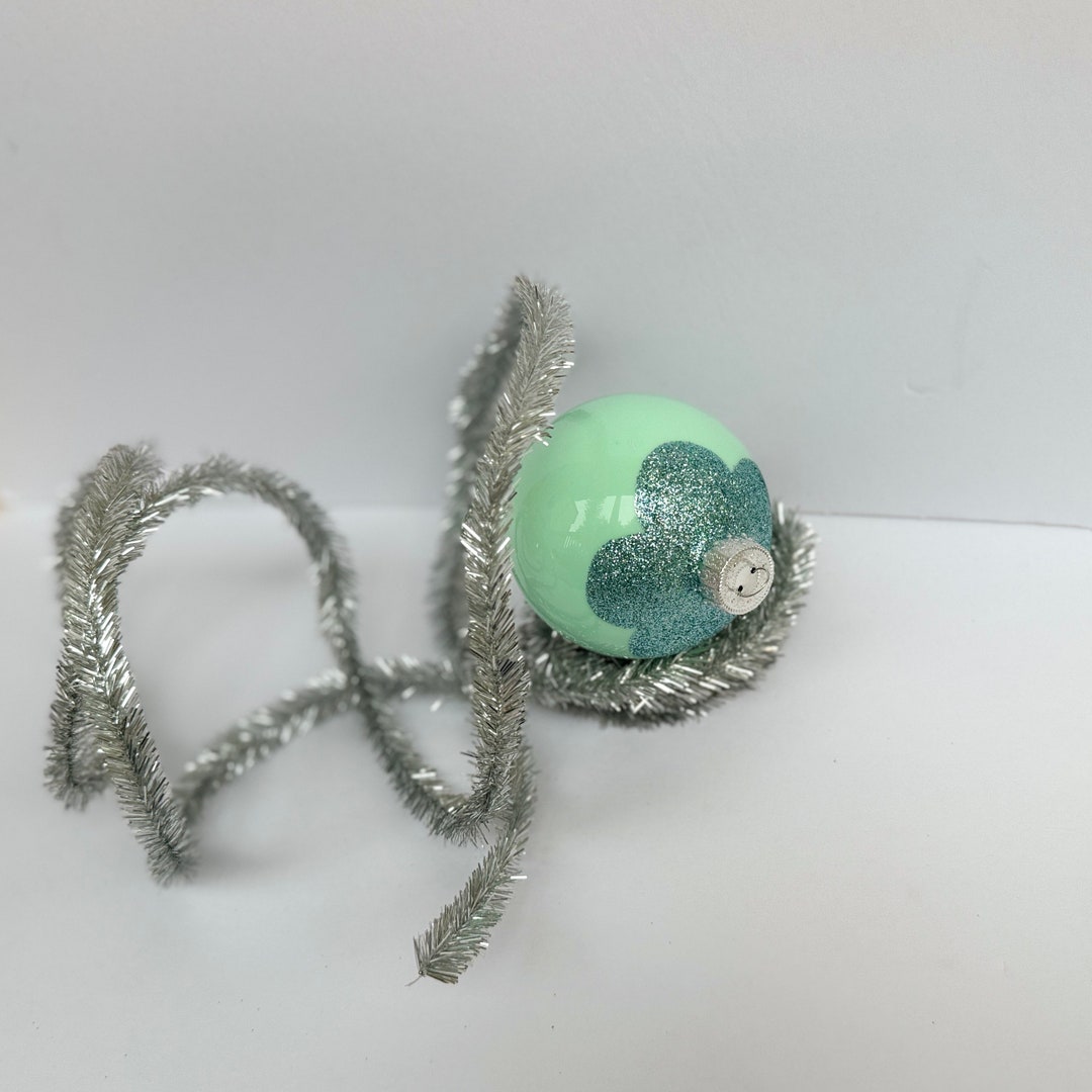 Hand Painted Glass Tree Ornament Scallop Glitter Mint Green Etsy