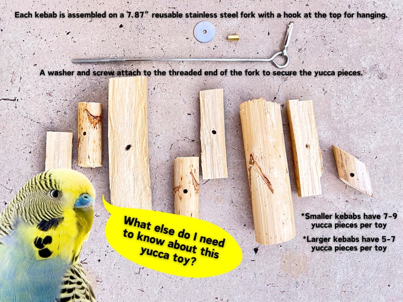 YUCCATIME Bird Toy PLUS 3 Refills Included 20 Yucca Wood Chunks for
