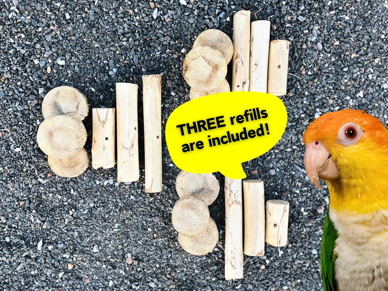 Show Me the YUCCA Wood Chew Toy With 3 Refills Parrot Gift Boredom