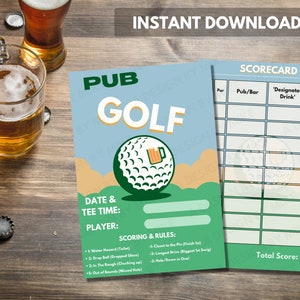 Pubgolf | Bar Crawl Golfscorekaart | Direct downloaden en printen 6 of 9 holes scorekaart | Voor verjaardagsvieringen | Vrijgezellenfeest