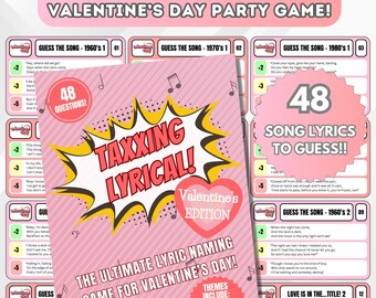 Jeu-questionnaire sur la musique de la Saint-Valentin | Devinez les paroles imprimable (PDF)
