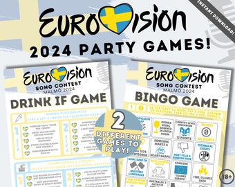 Eurovisie 2024 Drinkspelen | Eurovisie Songfestival Malmö 2024 Partygames | Drink als spel | Eurovisie Bingo (8 kaarten) | Afdrukbaar