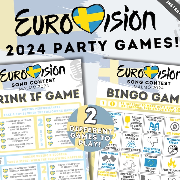 Eurovision 2024 Drinking Games | Eurovision Song Contest Malmö 2024 Party Games | Drink If Game | Eurovision Bingo (8 cards) | Printable