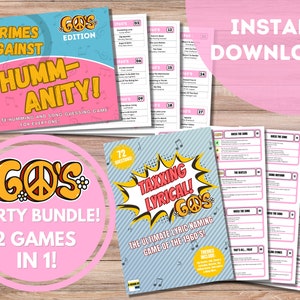 Party Games Bundle | Taxxing Lyrical! 1960&#39;s | Crimes Against Humm-Anity! 1960&#39;s Edition | Name The Lyrics Trivia Quiz | Song Guessing Game