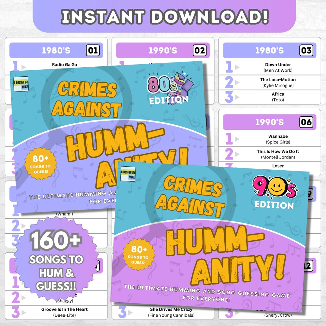 1980s 1990s Song Naming Party Game Bundle | Crimes Against Humm-anity ...