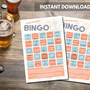 Bar Crawl Bingo / Pub Bingo Card / Juego de beber para adultos / Hoja imprimible / Despedida de soltero / Despedida de soltera / Soltera / Soltera / Noche de cumpleaños