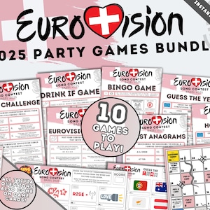 Eurovision 2025 Party Games Mega Bundle | Eurovision Song Contest Basel 2025 | ESC Family Games | Instant Download Printable | Bingo Trivia