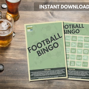 Bingo piłkarskie | Karta bingo piłkarskiego | Gra dla dorosłych do picia | Arkusz do wydrukowania na wieczór | Dzień wielkiego meczu | Wieczór kawalerski | Wieczór panieński | Klub sportowy