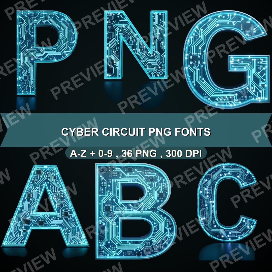 Cyber Circuit Alphabet PNG Clipart, Neon Tech Letters Numbers (digital ...