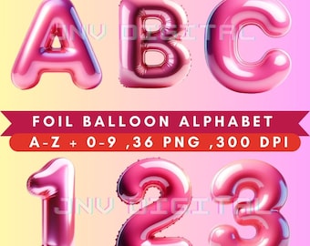 Pinkes Folienballon Alphabet Clip Art (digitaler Download)