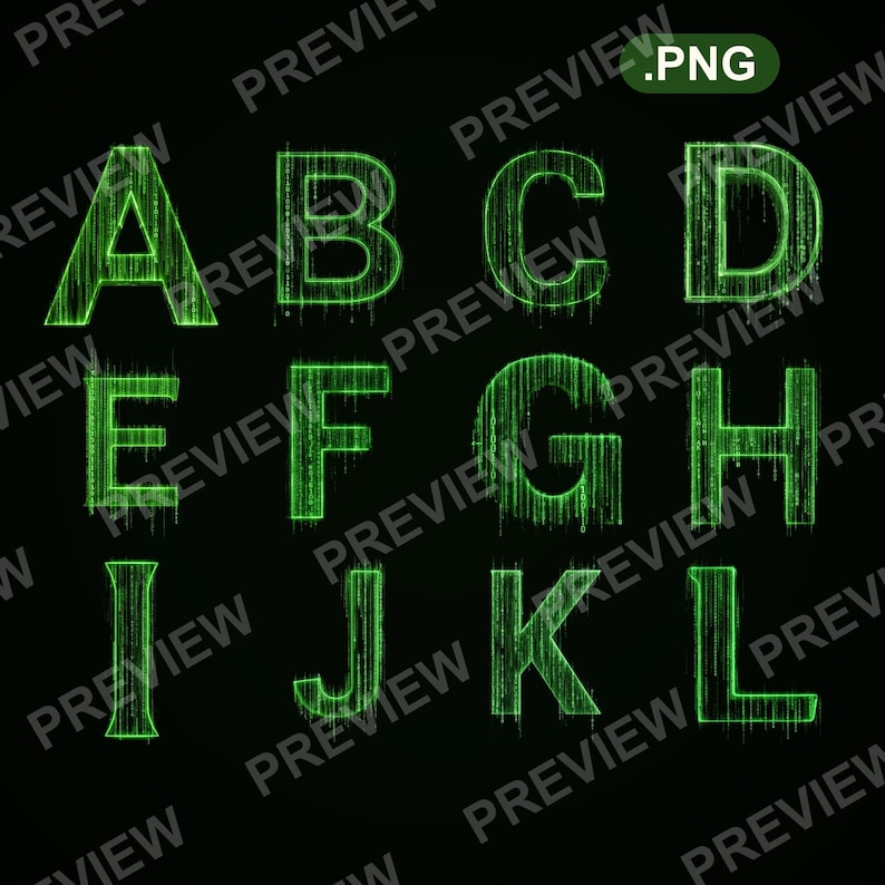 Matrix Letters Image Digital Matrix Alphabet PNG Clipart, Letters Numbers (digital Download ...
