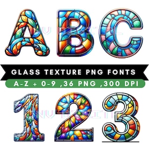 Glass Texture PNG FONTS ,Stained Glass Alphabet PNG ,Digital Download