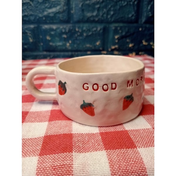 Cheerful Strawberry Patterned Mug | Playful Red Berry Design