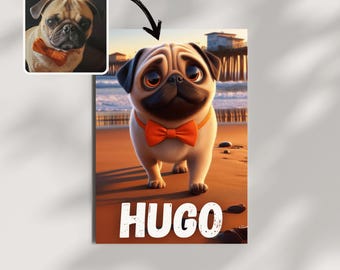 Custom Cartoon Pet Portrait - Personalized Dog Portrait - Custom Pet Disney Pixar Poster