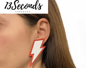 Mirror and Red Lightning Bolt Earrings