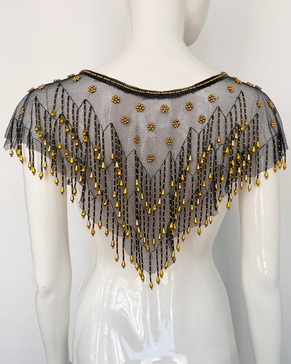 Vintage Beaded Collar / 90s Black Tulle collar de… - image 4