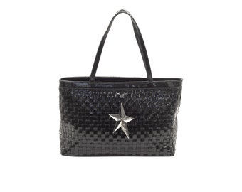 Y2k Thierry Mugler Handbag in Black patent leather / 2000s Iconic Mugler Shoulder bag with a metallic Star logo /Rare Mugler Star Bag