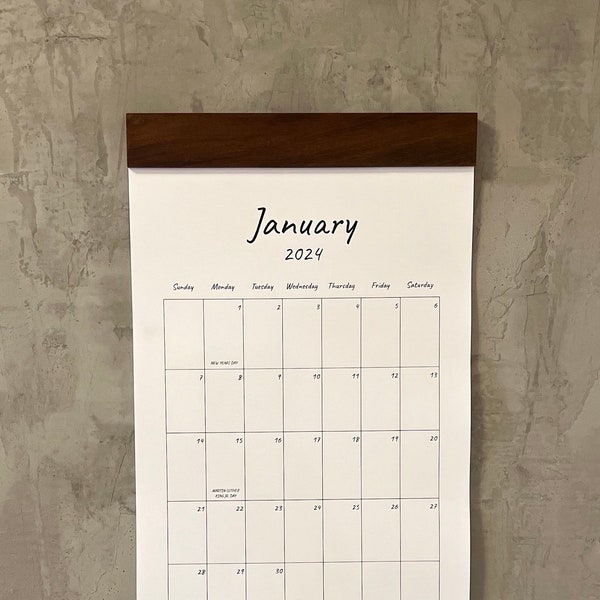 2024 Wall Calendar, Wall decor, minimal calendar, Monthly calendar, simple wall calendar, Wood Wall Calendar