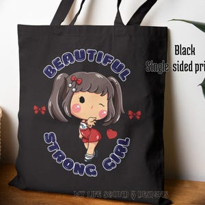 Bolsa de mano con linda muñequita|Cartera de compras|Regalo de cumpleaños|Divertida frase en bolsa reutilizable|Coqueto arte de aniversario