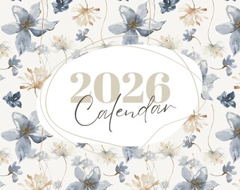 Calendario Floral de Acuarela 2026: Planificador Mensual Imprimible (A4/Carta, Inicio Lunes/Domingo)
