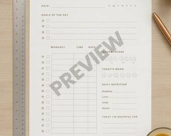 Planificador diario de actividad física imprimible: Registro de entrenamiento (tamaño A4/A5/Carta, descarga instantánea)