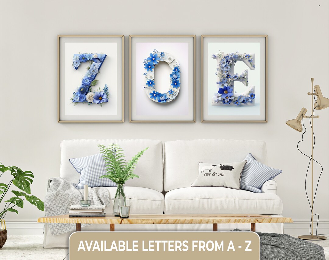 Floral Letter Wall Art, Capital Letter, Calligraphy Letter, English