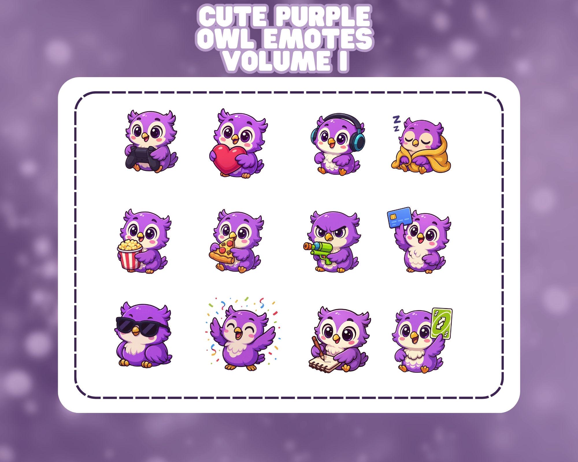 12x Cute Purple Emote Owls VOLUME 1 | Owl Emote | Twitch YouTube Discord | Emote | Cute | baby owl |