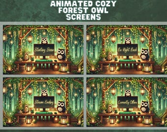 Animated Cozy Forest Owl Twitch Overlay – Cute Woodland Stream Screens for OBS & VTuber | Fantasy Anime Overlay Package