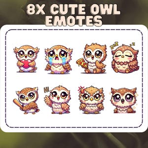 8 schattige uil-emotes - Twitch | Uil-emotie | Twitch YouTube Discord | Emote | Schattig | baby uil | Vtuber | Kawaii-emotie |