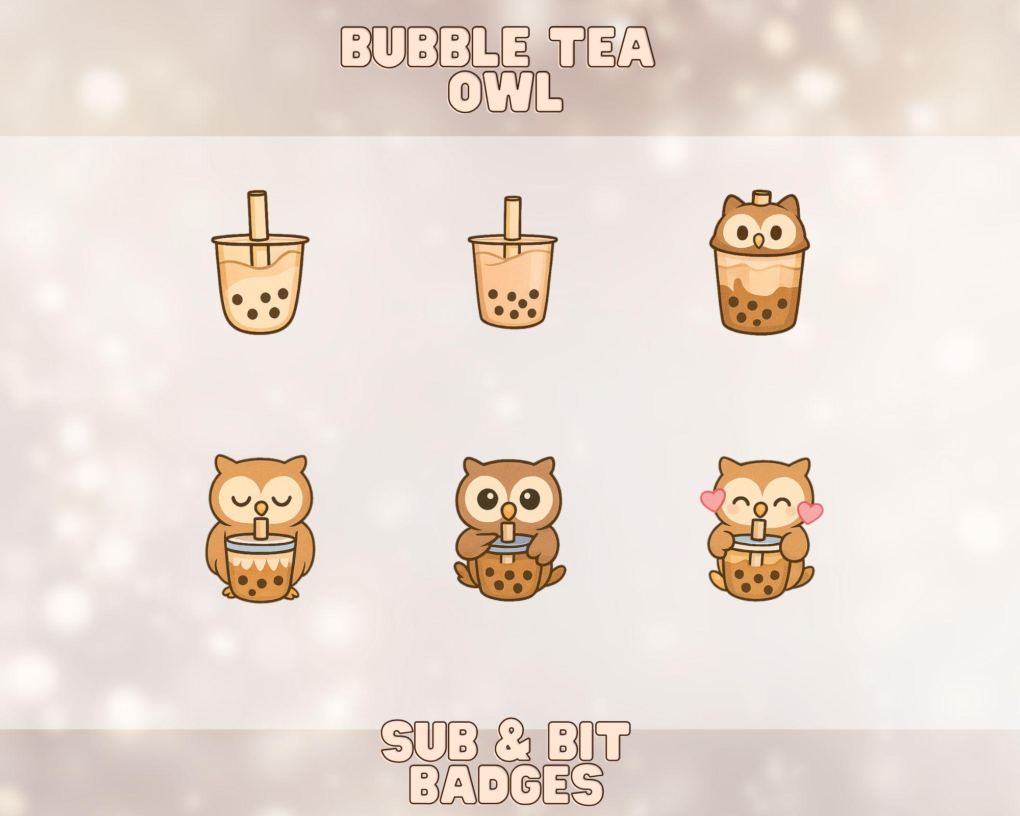 Bubble Tea Owl Sub Badges Set |  Owl Emote |  Twitch YouTube Discord | Cute  Boba Tea