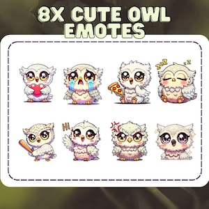 8 lindos gestos de búho blanco - Twitch | Gesto de búho | Contracción nerviosa YouTube Discord | Gesto | Lindo | búho bebé | Vtuber | Gesto kawaii |