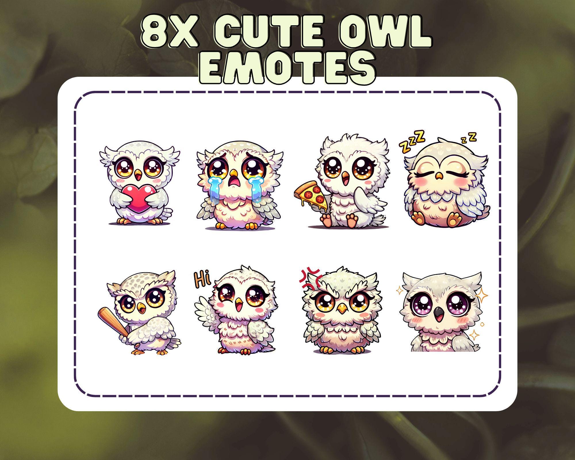 8 Cute White Owl Emotes - Twitch | Owl Emote | Twitch YouTube Discord | Emote | Cute | baby owl | Vt