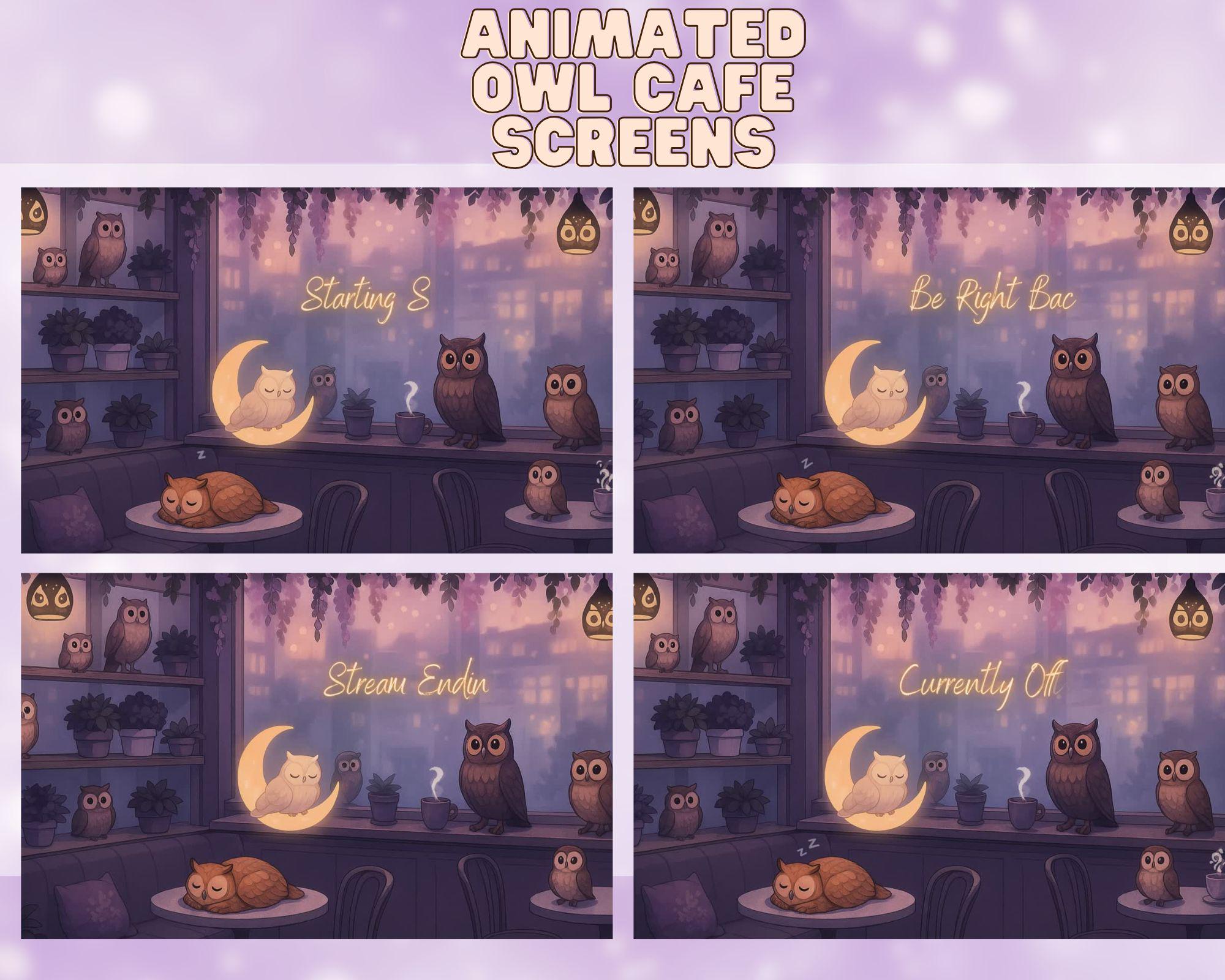 Owl Cafe animated Twitch Screens | Cozy Owl Package | Animated Twitch Overlay | Stream Paket |