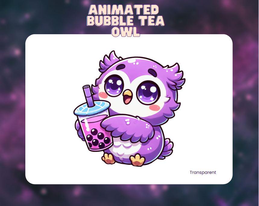 ANIMATED + STATIC Bubble Tea Owl   | Owl Emote | Twitch Discord | animated emote | Cute | animated o