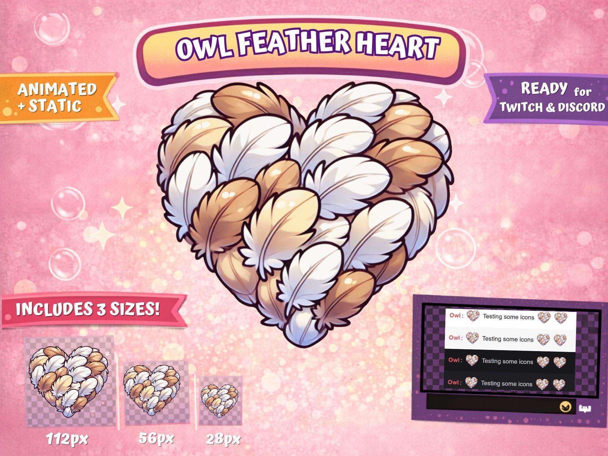 ANIMATED + STATIC Owl Feather Heart | Owl Emote | Twitch Discord | animated emote | Cute | animate