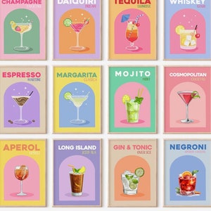 Carteles de cócteles retro, pared de Happy Hour, impresiones digitales
