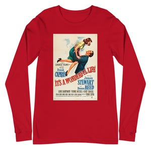 It&#39;s a Wonderful Life Tee Shirt Long Sleeve Christmas Movie Poster Classic FIlm Movie Buff Gift
