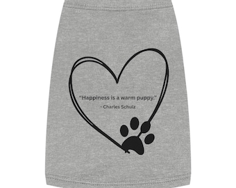 Camiseta com citação de Charles Schulz para cachorro | Regata "Felicidade é um cachorrinho quentinho" | Peanuts