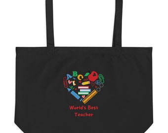 Large Organic Cotton Tote Bag World's Best Teacher