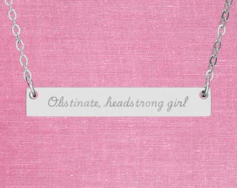 Pride and Prejudice gegraveerde rekstokketting | Eigenzinnige koppige meid | Jane Austen-citaat, cadeau voor haar, minimalistische sieraden