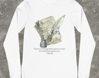 Hamlet Quote T-shirt met lange mouwen - Shakespeare literair T-shirt, leraar cadeau, to be or not to be, acteur cadeau, leesgrage shirt, digitale kunst